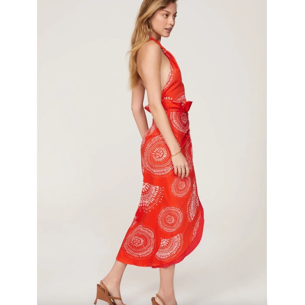 Andres Otalora Dress Womens 2 Red Orange Selva Mandala Halter Midi Sarong Resort - Picture 2 of 11